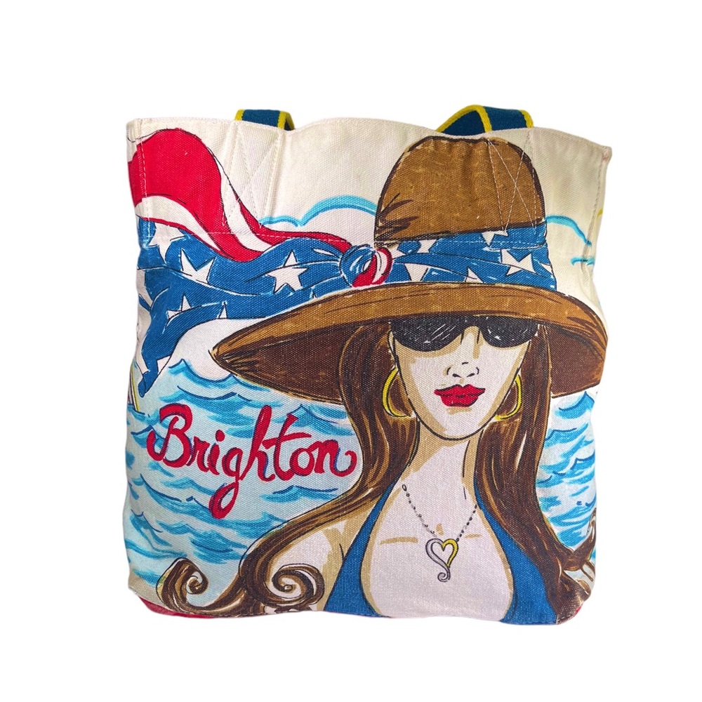 Brighton Women's Illustrated Beach Tote in Blue, Brown, Red, Yellow - Picture 6 of 14